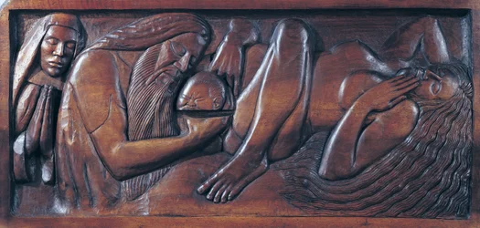 Narodziny, drewniany panel łóżka, 1894 (drewno)